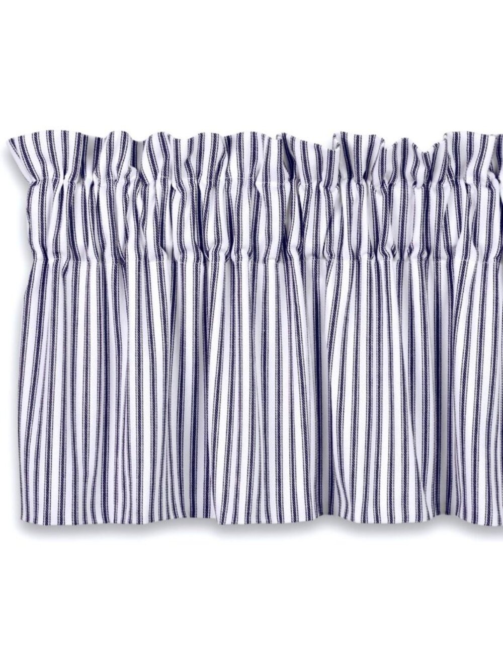 Navy Blue & White Ticking Stripe Valance Curtain, Woven Cotton, 54"x17" Lined